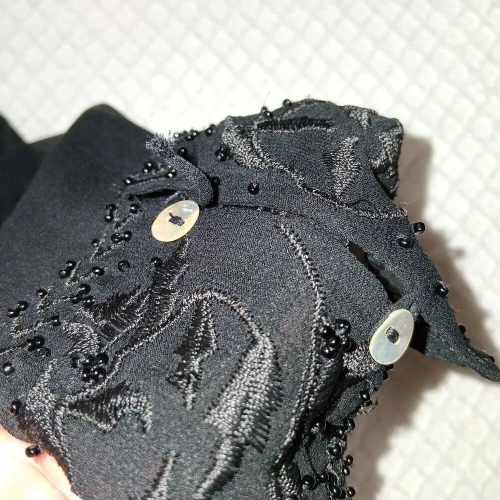 Sheer Beaded Silk Blouse Womens Sz S Dark Romantic Whimsigoth Coqutte Glam